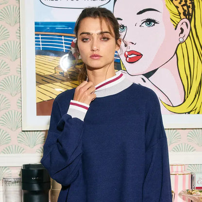 Stripe Mockneck - Navy