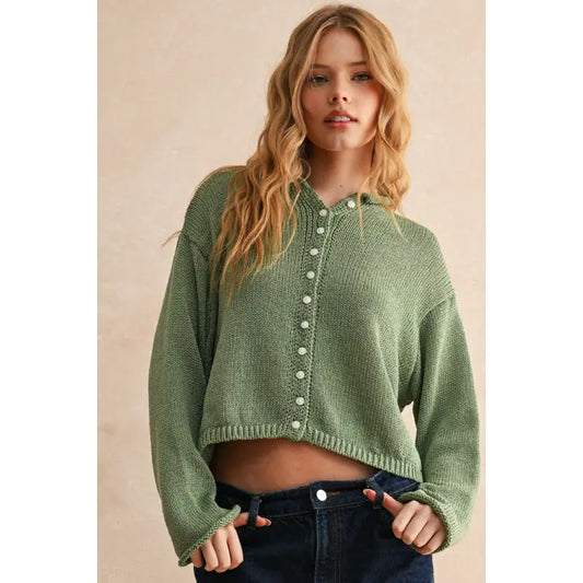 Nora Knit Button Up Sweater - Sage