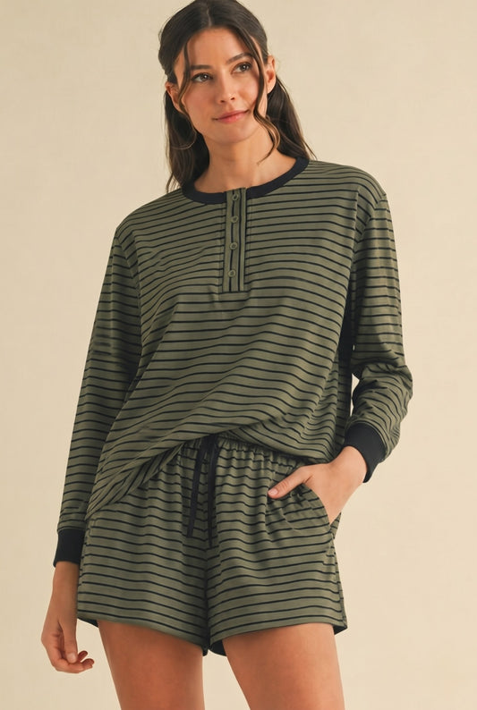 Olive Pin Stripe Set