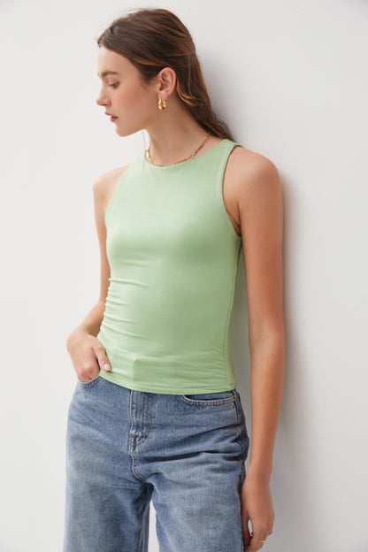 High Neck Staple Tank- Wasabi
